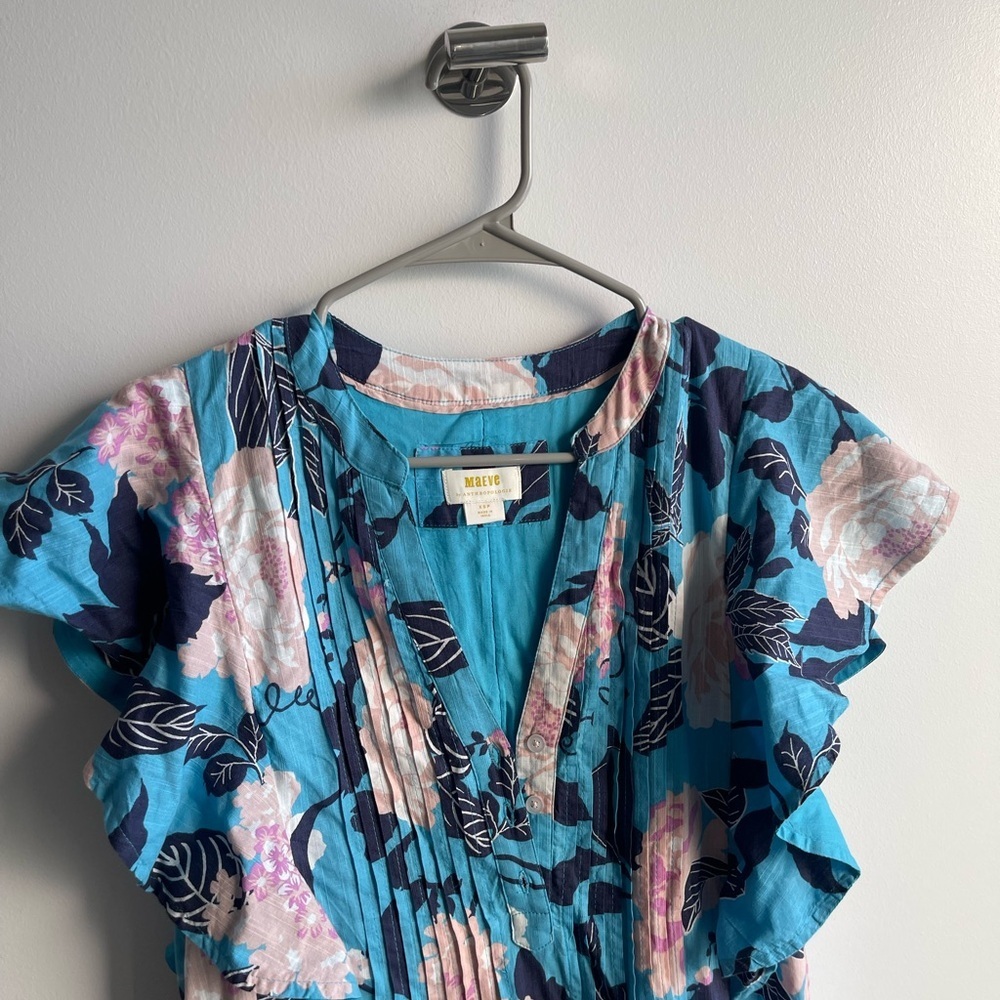 Anthropolagie Mauve Floral Blue Maxi Dress - Picture 5 of 8